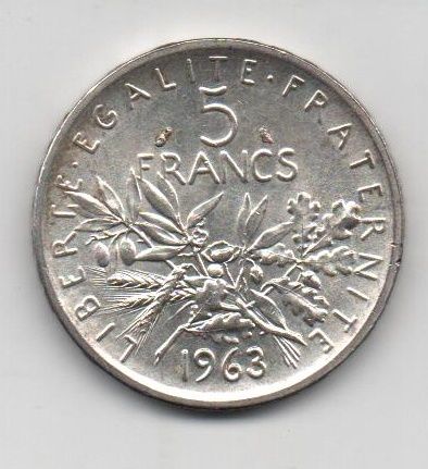 FRANCIA DEL AÑO 1963 DE 5 FRANCOS