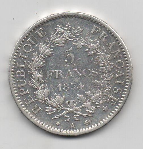 FRANCIA DEL AÑO 1874 DE 5 FRANCOS REPUBLICA