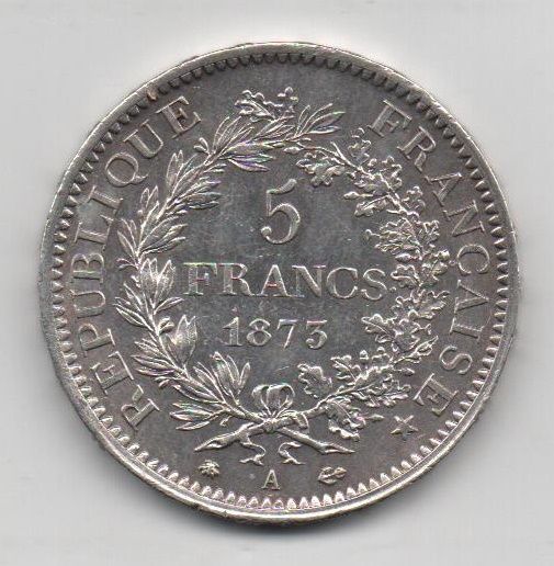 FRANCIA DEL AÑO 1873 DE 5 FRANCOS REPUBLICA