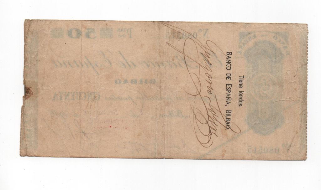 ESPAÑA BILLETE LOCAL REPUBLICANO DEL AÑO 1936 DE 50 PESETAS. BILBAO
