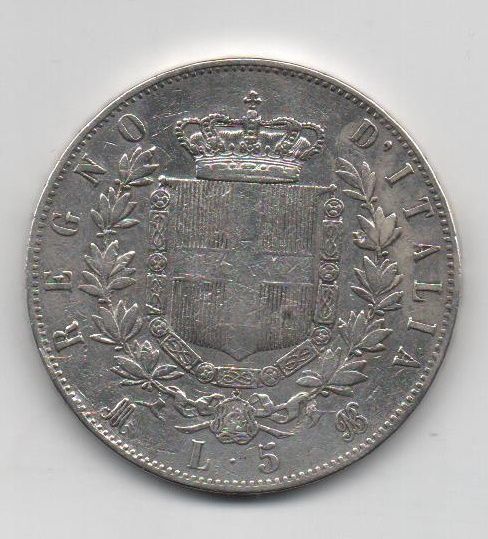 ITALIA DEL AÑO 1875 DE 5 LIRAS