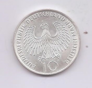 ALEMANIA FEDERAL DEL AÑO 1972 LETRA G DE 10 MARCOS