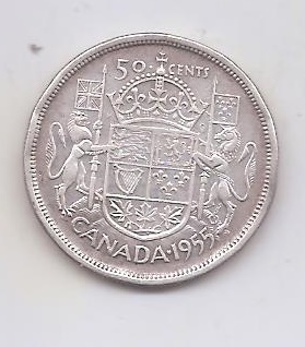 CANADA DEL AÑO 1955 DE 50 CENTIMOS
