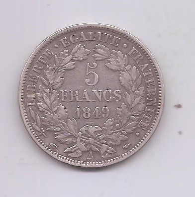 FRANCIA DEL AÑO 1849 DE 5 FRANCOS