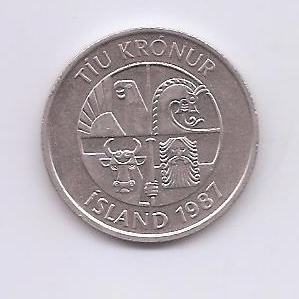 ISLANDIA DEL AÑO 1987 DE 10 KRONUR