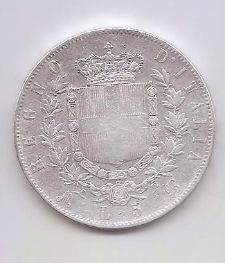 ITALIA DEL AÑO 1874 DE 5 LIRAS