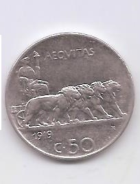 ITALIA DEL AÑO 1919 DE 50 CENTESIMAS