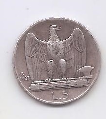 ITALIA DEL AÑO 1927 DE 5 LIRAS