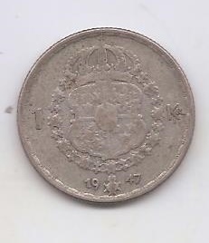 SUECIA DEL AÑO 1947 DE 1 KRONA TS
