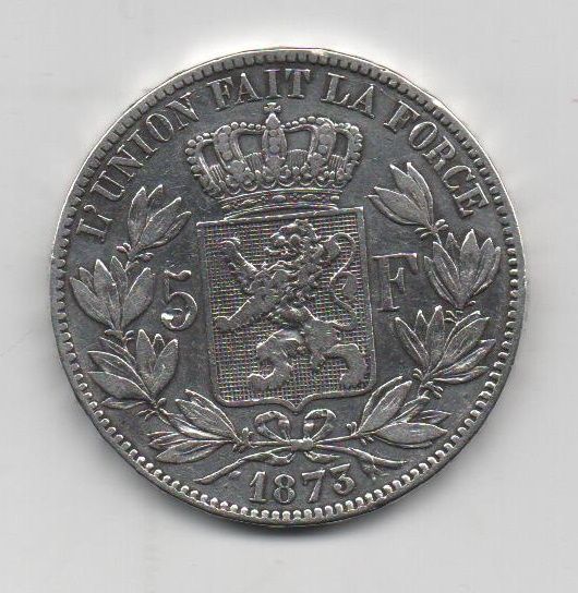 BELGICA DEL AÑO 1873 DE 5 FRANCOS