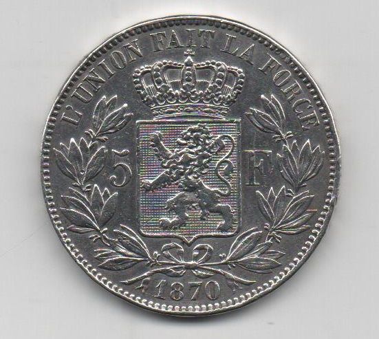 BELGICA DEL AÑO 1870 DE 5 FRANCOS