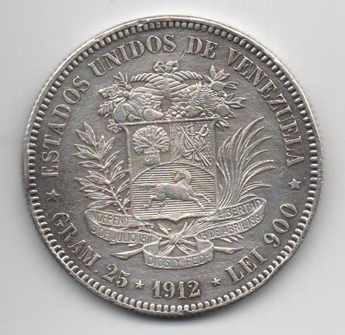 VENEZUELA DEL AÑO 1912 DE 5 BOLIVARES