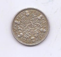 GRAN BRETAÑA DEL AÑO 1928 DE 6 PENIQUES