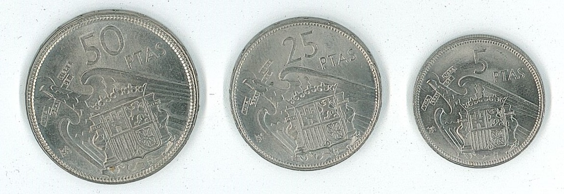 ESTADO ESPAÑOL (FRANCO) DEL AÑO 1957 SERIE BA DE 5/25/50 PESETAS
