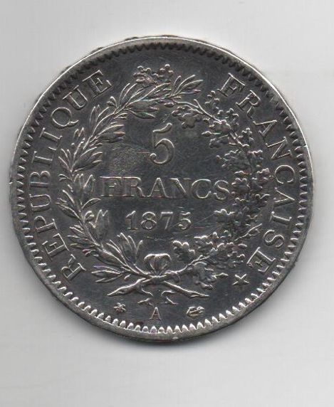 FRANCIA DEL AÑO 1875 DE 5 FRANCOS