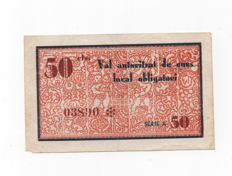 ESPAÑA BILLETE LOCAL REPUBLICANO DEL AÑO 1937 DE 50 CENTIMOS. CONSEJO MUNICIPAL DE CELRÀ