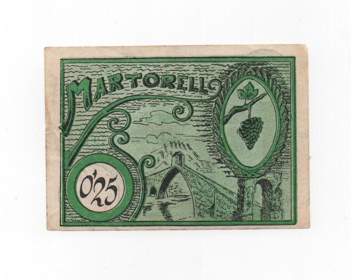 ESPAÑA BILLETE LOCAL REPUBLICANO DEL AÑO 1937 DE 0.25 CTMS. CONSEJO MUNICIPAL DE MARTORELL