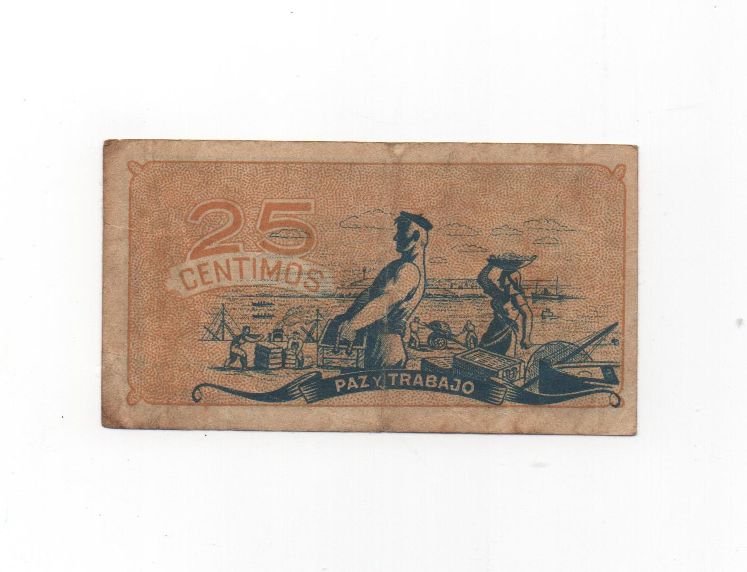 ESPAÑA BILLETE LOCAL REPUBLICANO DEL AÑO 1936 DE 25 CTS. CONSEJO DE ASTURIAS Y LEON