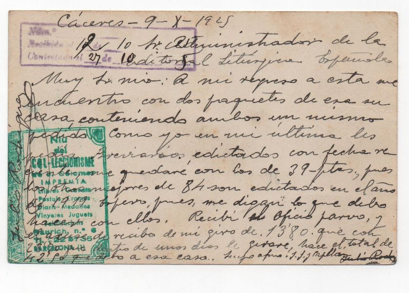 ESPAÑA POSTAL Nº 19 SELLO CADETE DE 15 CENTIMOS