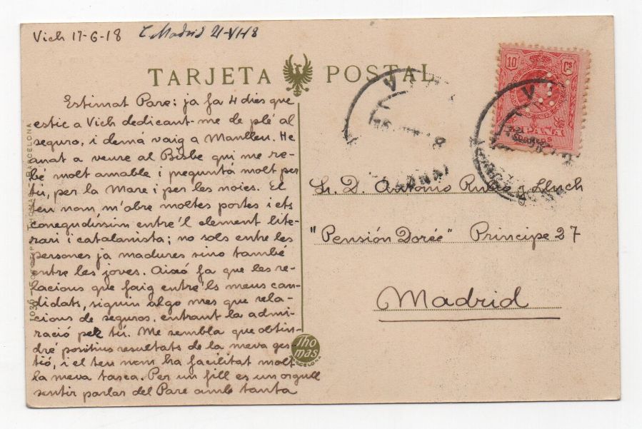 ESPAÑA POSTAL Nº 27 VICH PONT DEL REMEY
