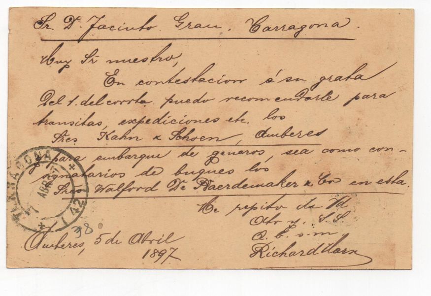 BELGICA POSTAL N-33 (SELLO 5 CTS VERDE)