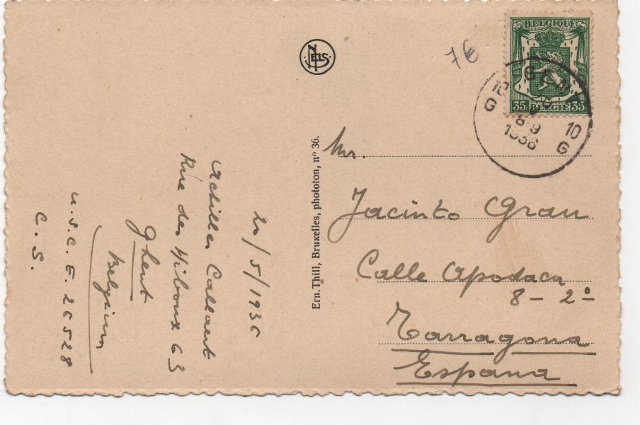 BELGICA POSTAL N-36 (SELLO 35 CTS VERDE)