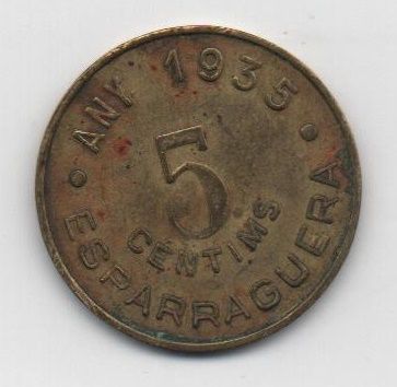 ESPAÑA COOPERATIVA OBRERA GERMINAL-ESPARRAGUERA DEL AÑO 1935 DE 5 CENTIMOS