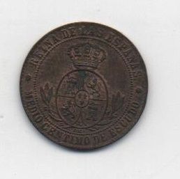 ESPAÑA ISABEL II DEL AÑO 1868 DE 1/2 CENTIMO DE ESCUDO
