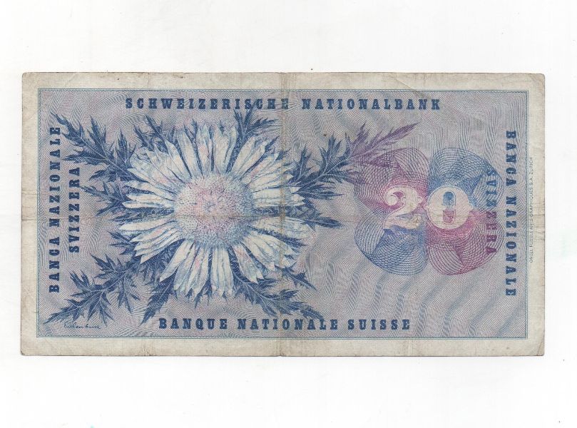 SUIZA DEL AÑO 1955 DE 20 FRANCOS