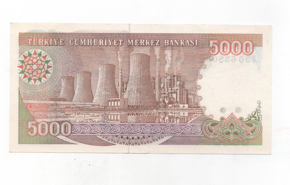TURKIA DEL AÑO 1990 DE 5000 LIRASI