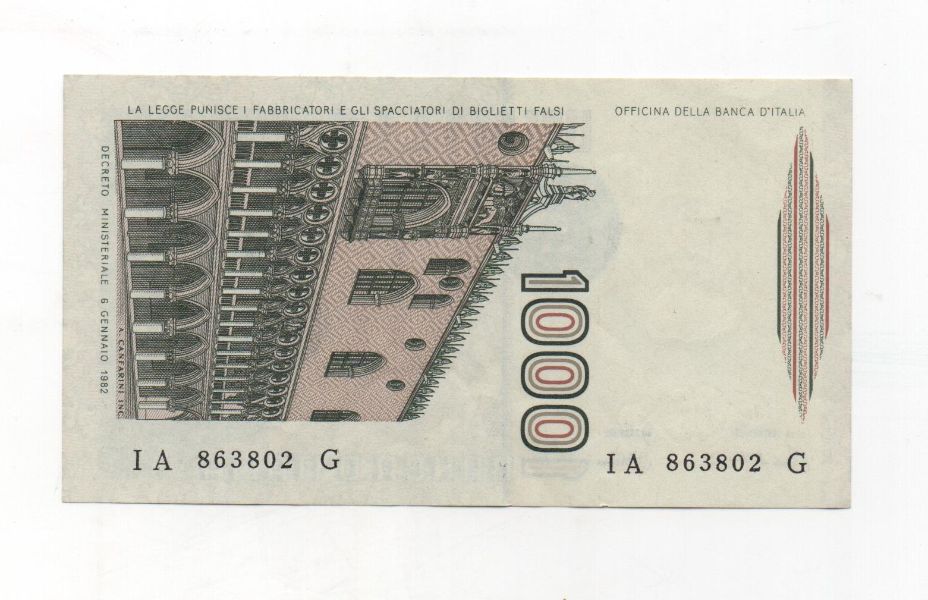 ITALIA DEL AÑO 1982 DE 1000 LIRAS