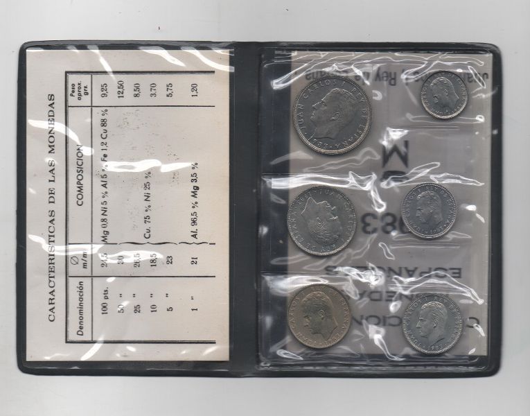 ESPAÑA CARTERA OFICIAL DE PESETAS J. CARLOS I DEL AÑO 1983