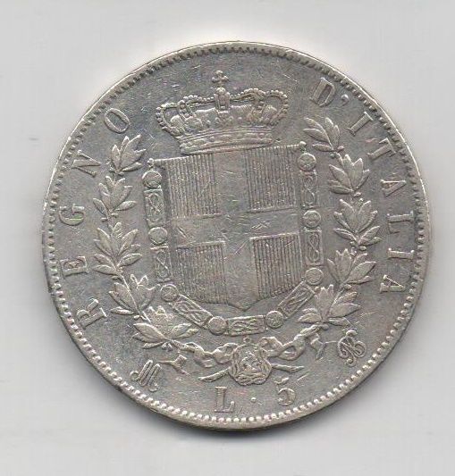 ITALIA DEL AÑO 1871 DE 5 LIRAS