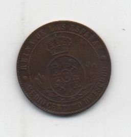 ESPAÑA ISABEL II DEL AÑO 1867 DE 1/2 CENTIMO OM BARCELONA