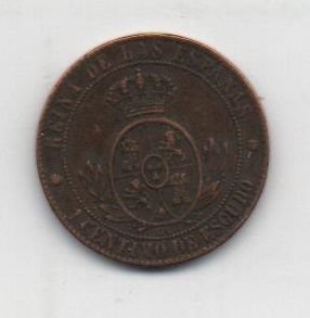 ESPAÑA ISABEL II DEL AÑO 1868 DE 1 CENTIMO DE ESCUDO OM BARCELONA