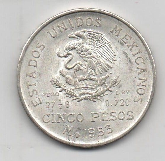 MEXICO DEL AÑO 1953 DE 5 PESOS