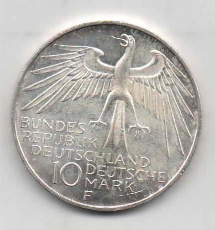 ALEMANIA FEDERAL DEL AÑO 1972 LETRA F MUNCHEN DE 10 MARCOS