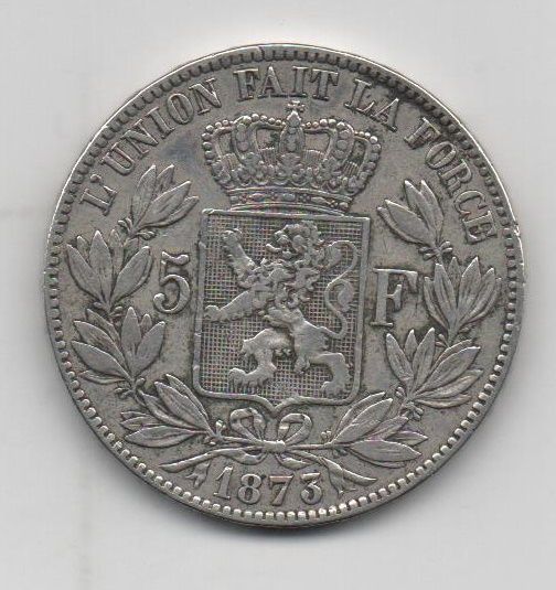 BELGICA DEL AÑO 1875 DE 5 FRANCOS