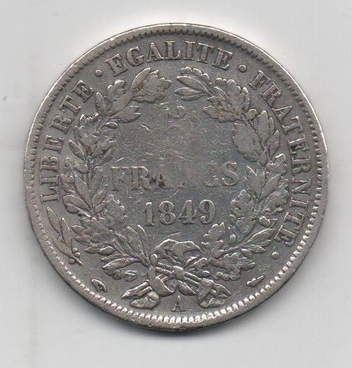 FRANCIA DEL AÑO 1849 DE 5 FRANCOS