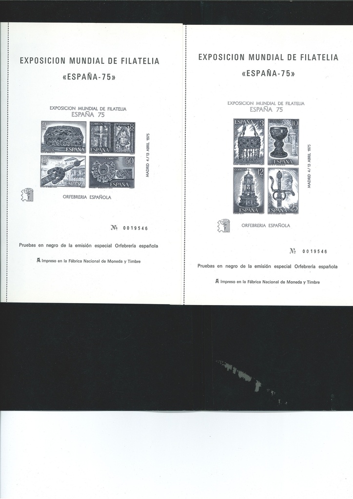 ESPOSICIÓN MUNDIAL DE FILATELIA. ESPAÑA- 1975. PRUEBA Nº 1/2