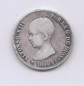 ALFONSO XIII DEL AÑO 1889 DE 2 PESETAS
