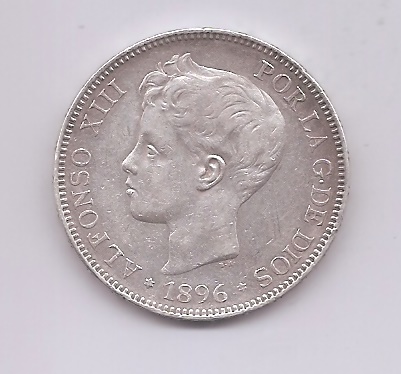 ALFONSO XIII DEL AÑO 1896 *96 DE 5 PESETAS