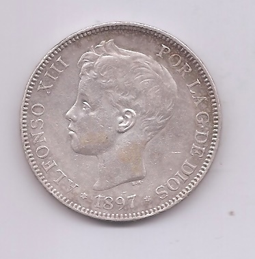 ALFONSO XIII DEL AÑO 1897 *97 DE 5 PESETAS