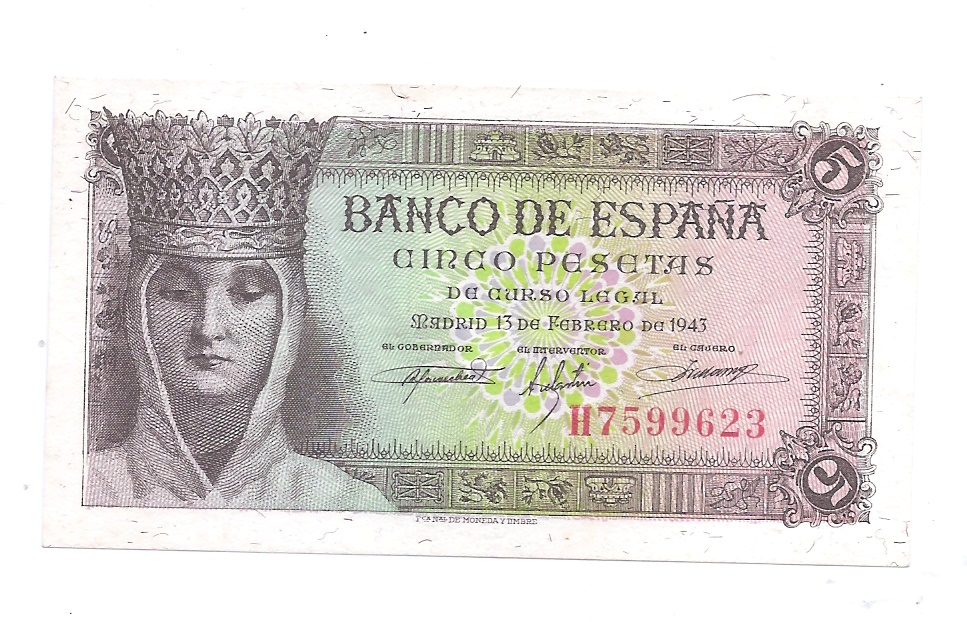 ESTADO ESPAÑOL AÑO 1943 DE 5 PTS