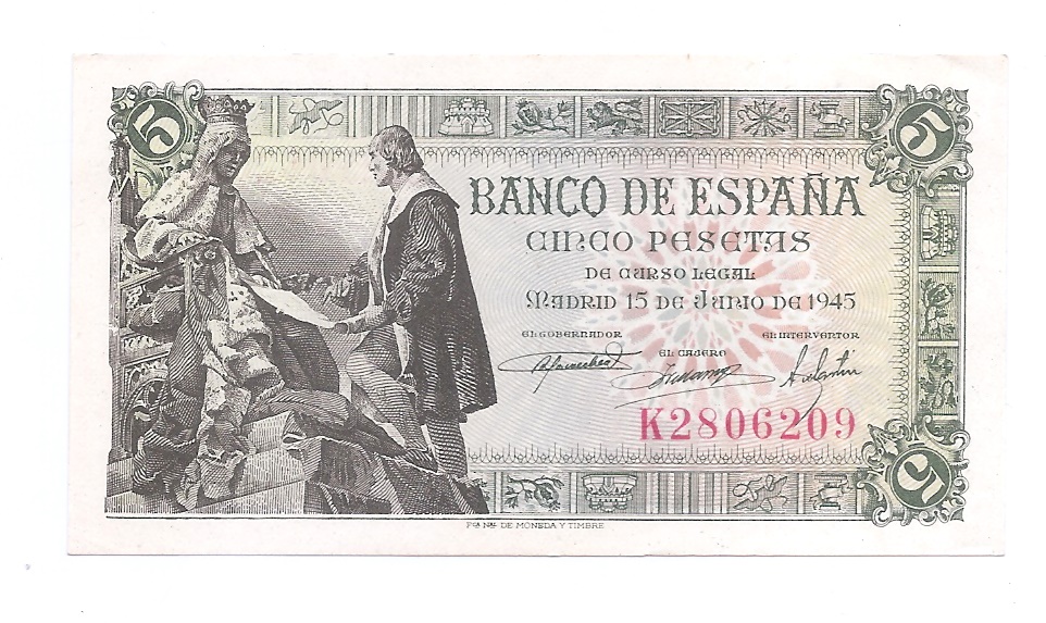 ESTADO ESPAÑOL AÑO 1945 DE 5 PTS