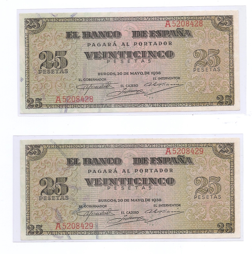 ESTADO ESPAÑOL AÑO 1938 DE 25 PTS