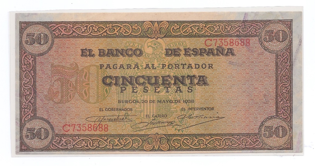 ESTADO ESPAÑOL AÑO 1938 DE 50 PTS