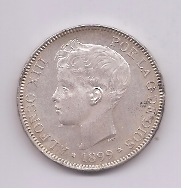 ALFONSO XIII DEL AÑO 1899 *99 DE 5 PESETAS