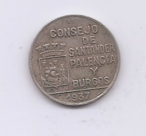 ESPAÑA CONSEJO DE SANTANDER, PALENCIA Y BURGOS DEL AÑO 1937 DE 1 PESETA