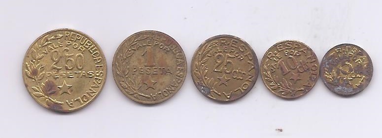 ESPAÑA SERIE COMPLETA DEL AÑO 1937 DE 5 VALORES